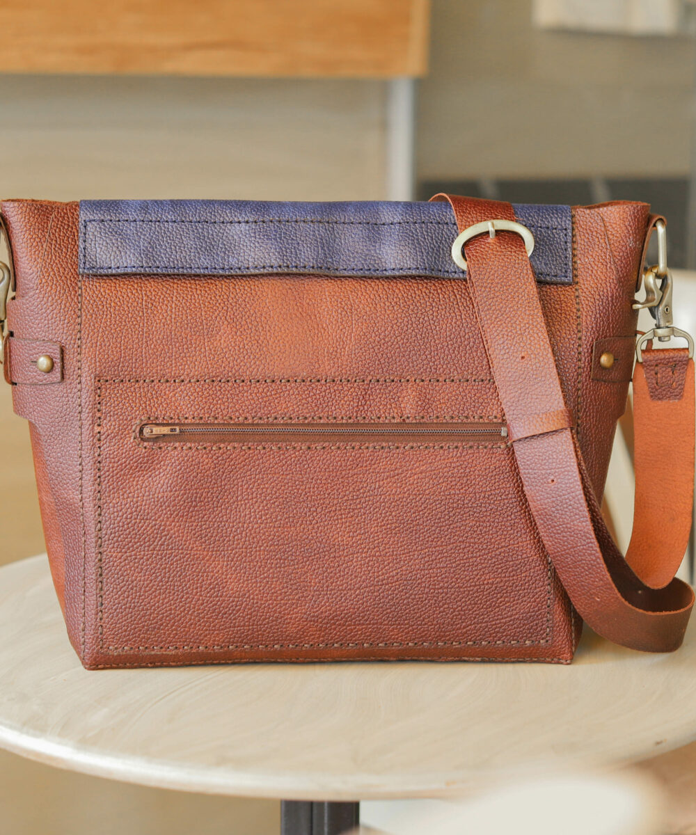 Dark Blue x Brown Cowhide Leather Crossbody Bag - Image 3