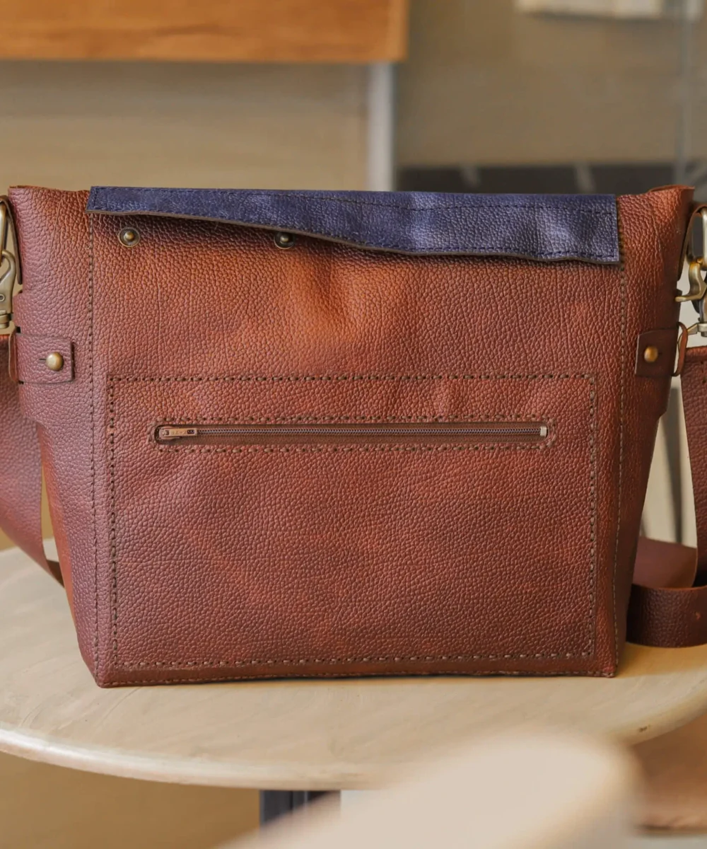 2x1 Dark Blue x Brown Cowhide Leather Crossbody Bag - Image 4