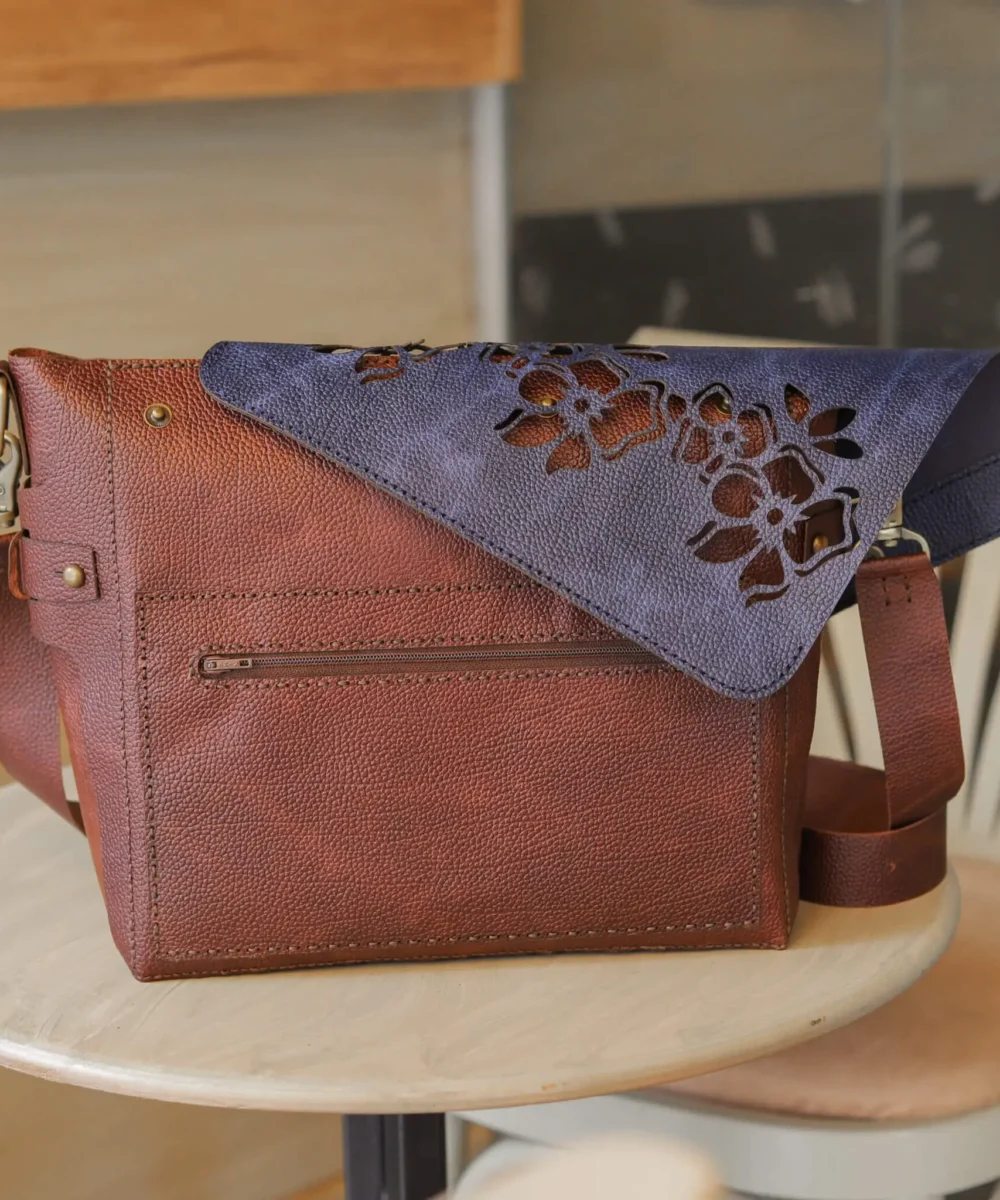 2x1 Dark Blue x Brown Cowhide Leather Crossbody Bag - Image 5