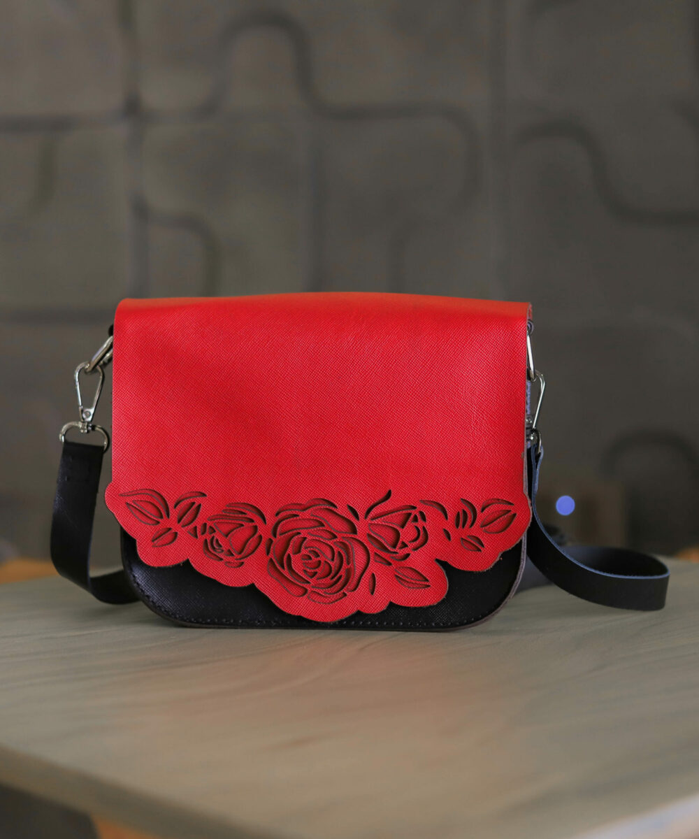 Black x Red Cowhide Leather Crossbody Bag - Image 2