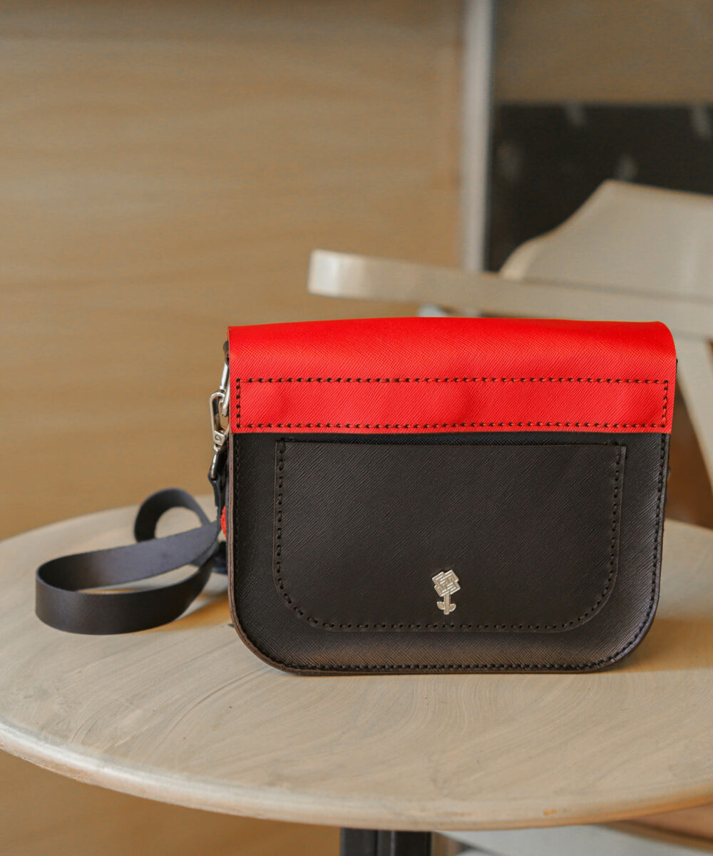 Black x Red Cowhide Leather Crossbody Bag - Image 3