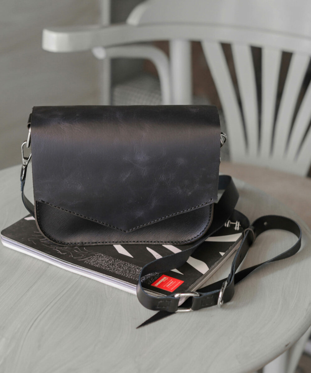 Black Cowhide Leather Crossbody Bag - Image 2