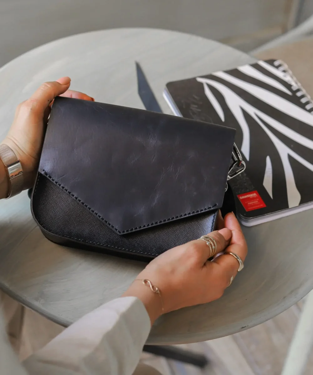 Black Cowhide Leather Crossbody Bag - Image 3