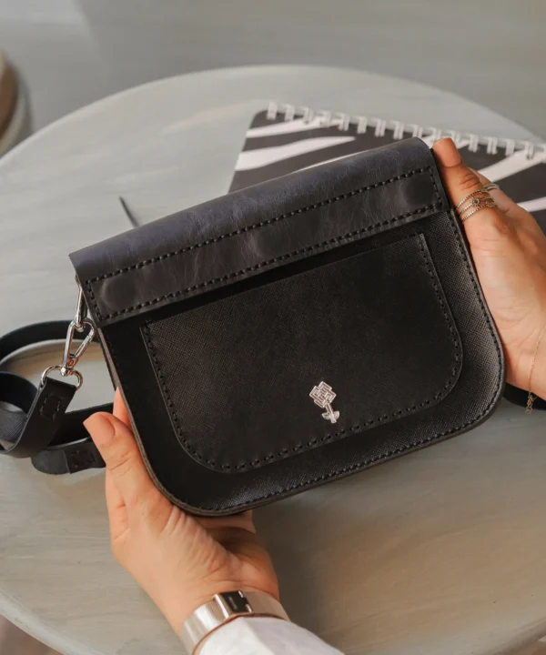 Black Cowhide Leather Crossbody Bag