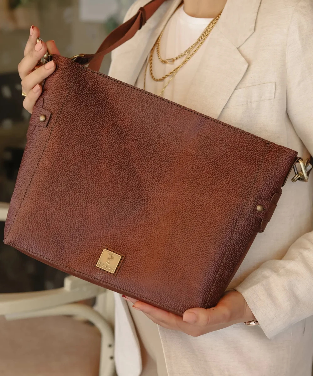 Brown Cowhide Leather Crossbody Bag