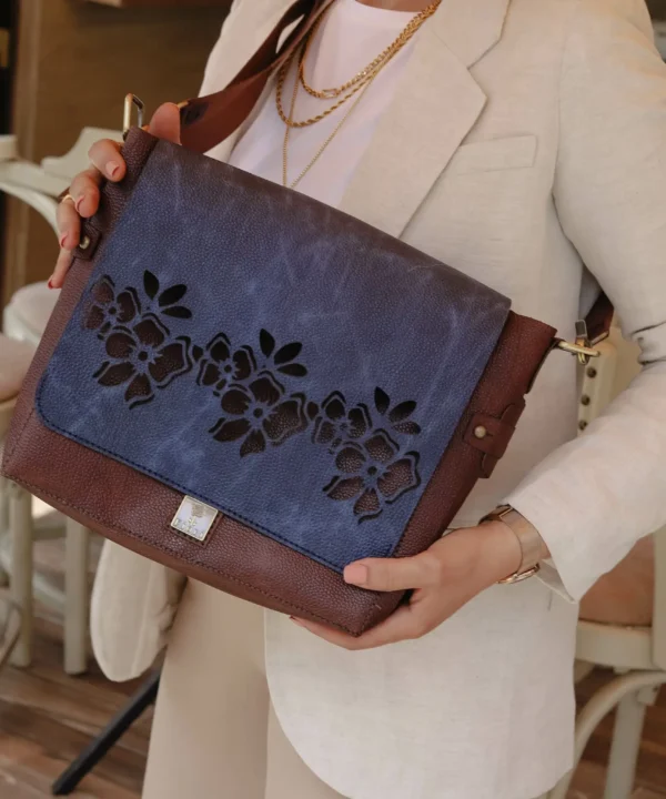 2x1 Dark Blue x Brown Cowhide Leather Crossbody Bag