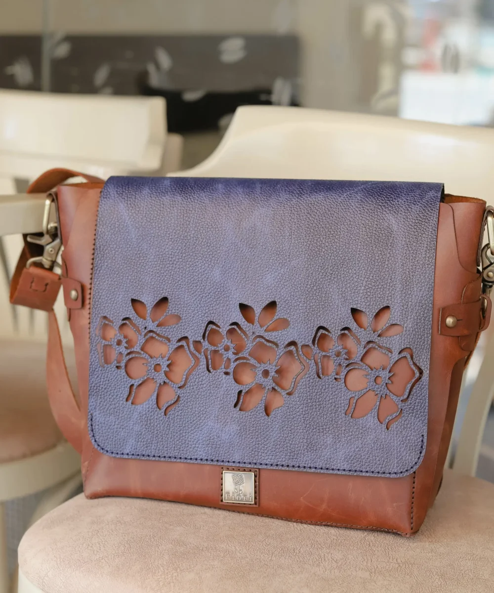 2x1 Dark Blue x Brown Cowhide Leather Crossbody Bag - Image 7