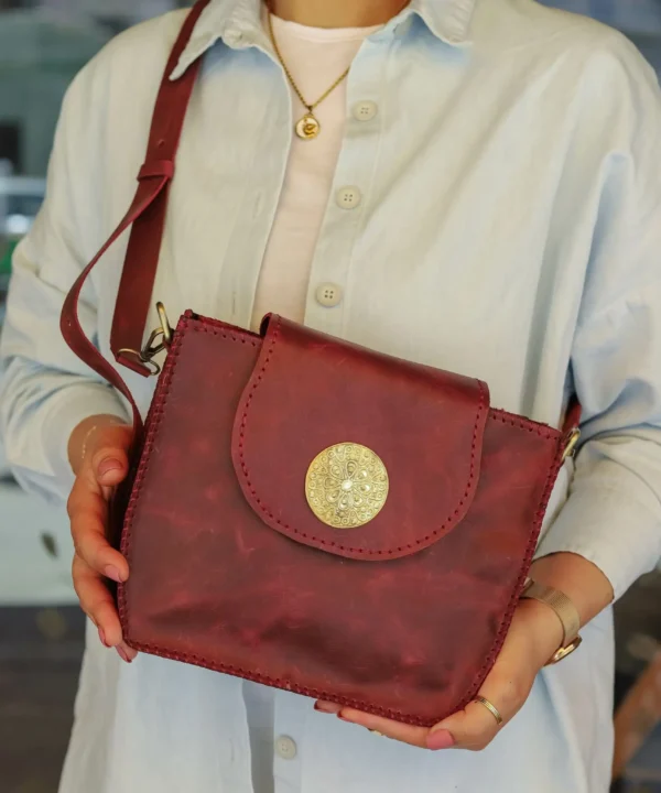 Burgundy Cowhide Leather Crossbody Bag