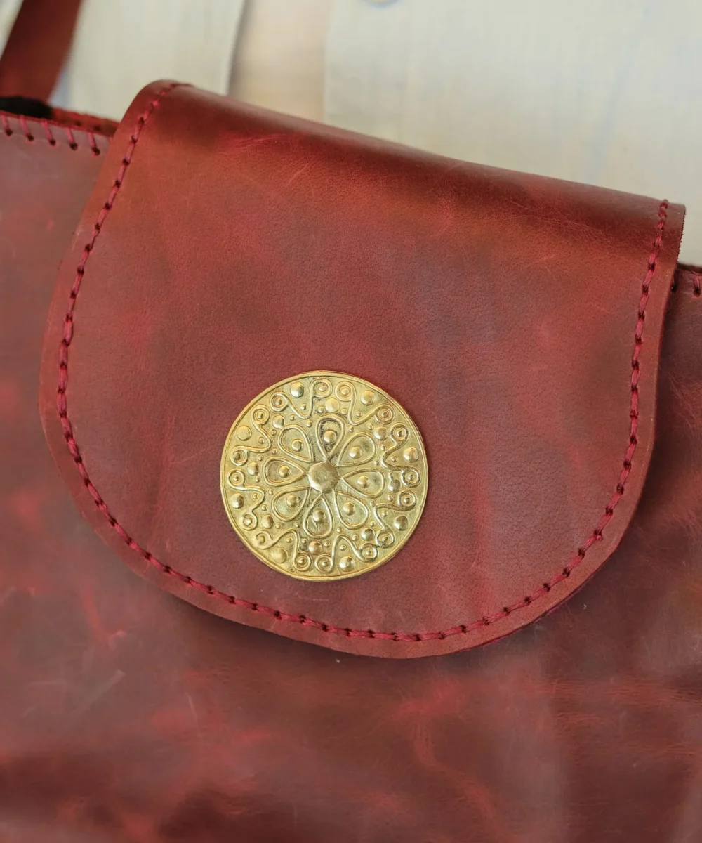 Burgundy Cowhide Leather Crossbody Bag - Image 2