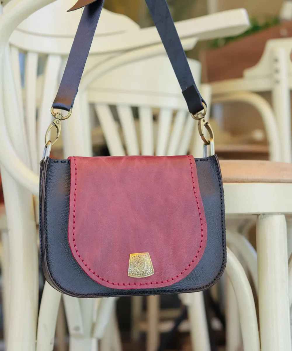 Black x Burgundy Cowhide Leather Crossbody Bag