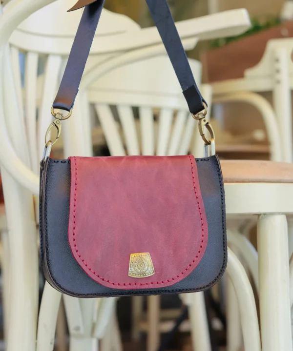 Black x Burgundy Cowhide Leather Crossbody Bag