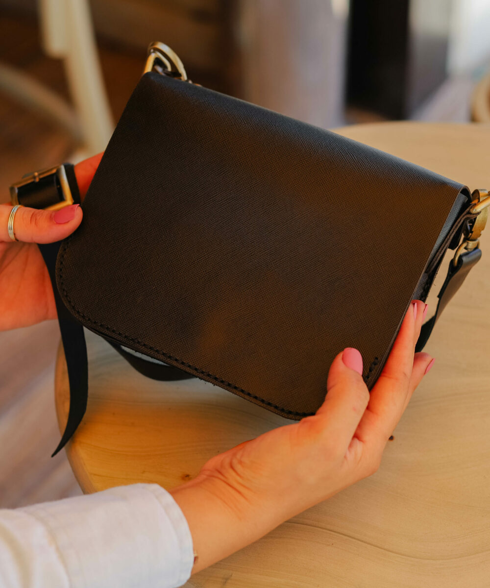 Black Cowhide Leather Crossbody Bag - Image 4