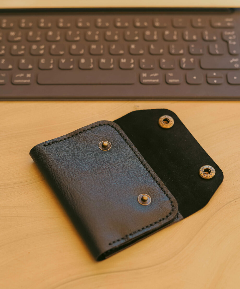 Black Cowhide Leather Small Wallet - Image 3