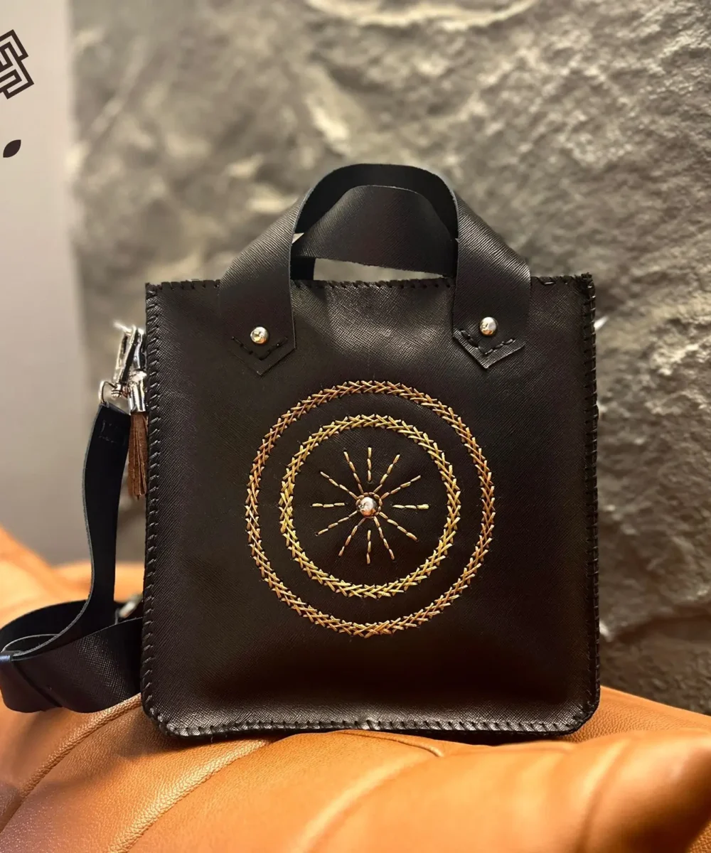 Black Cowhide Leather Crossbody Bag