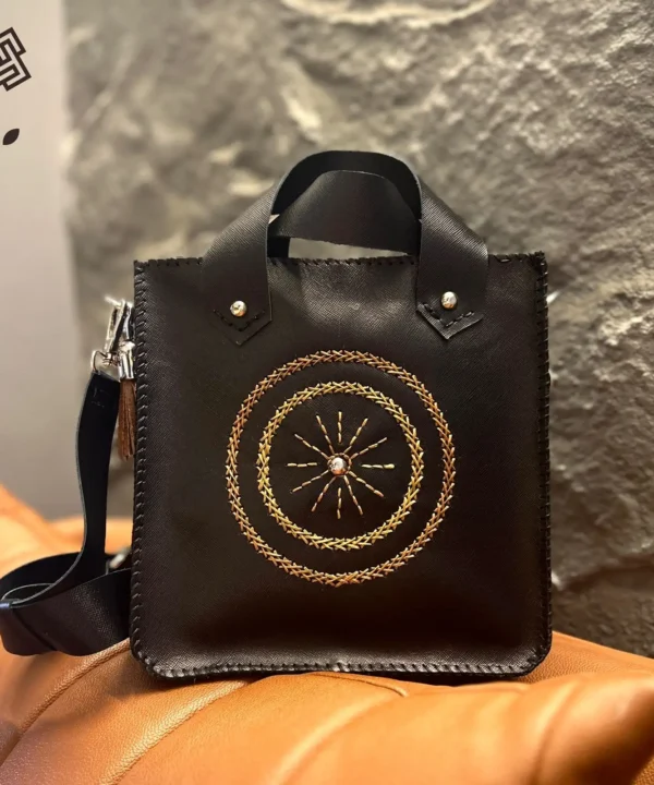 Black Cowhide Leather Crossbody Bag