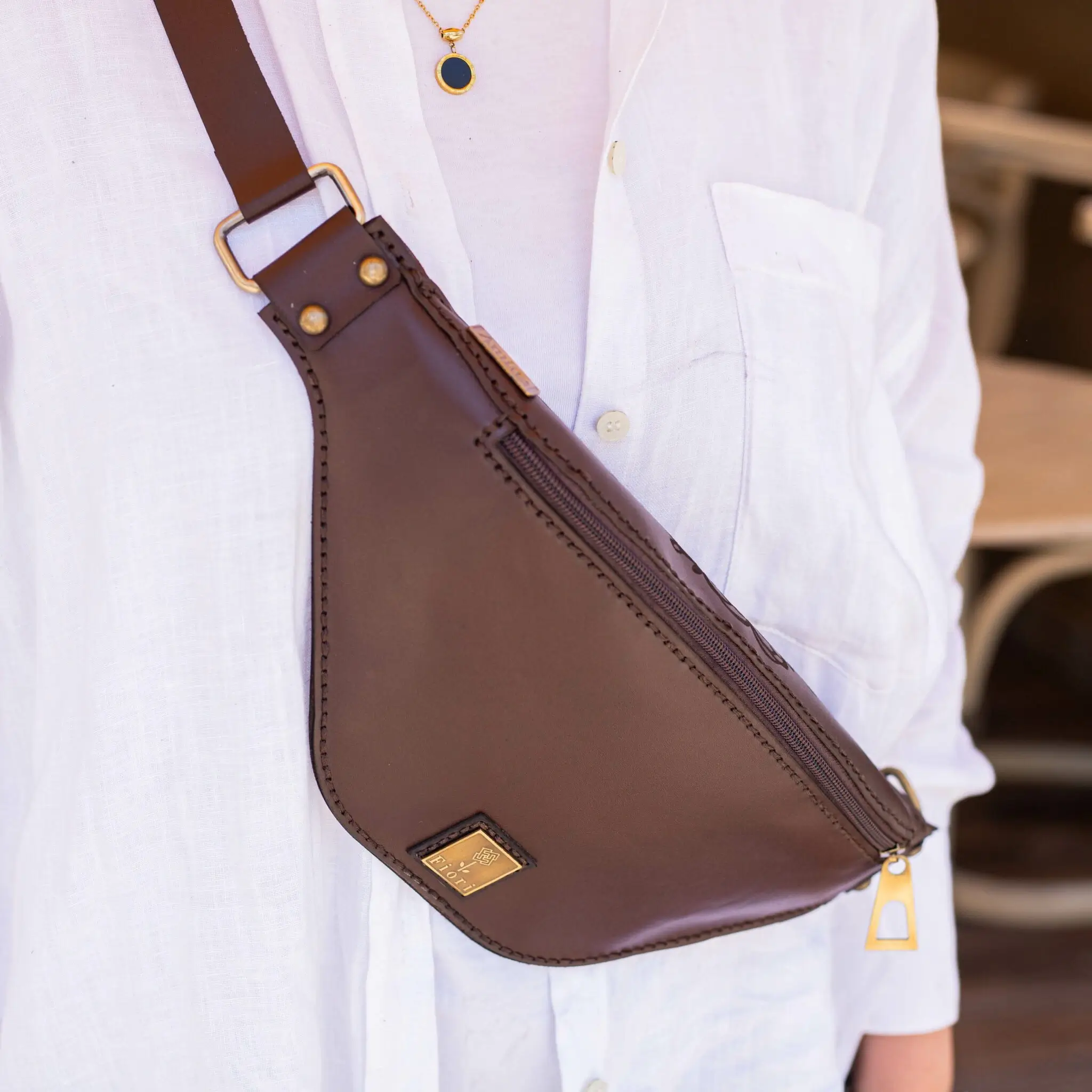 Brown Cowhide Leather Fanny Pack