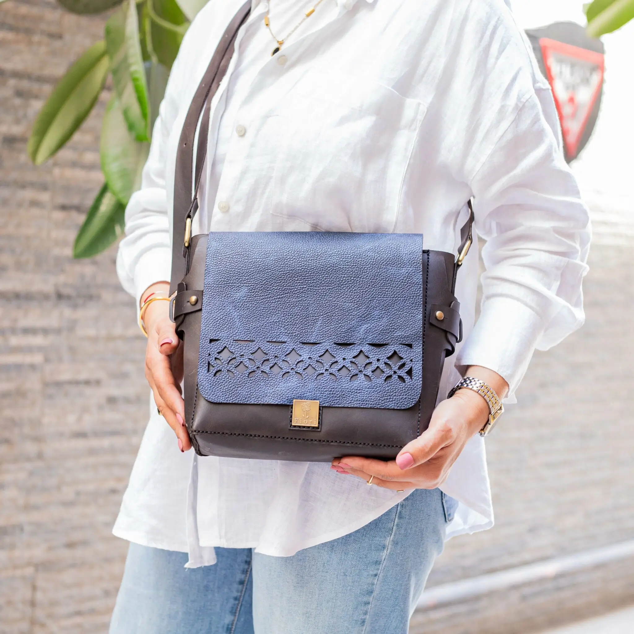 2x1 Dark brown-Blue Crossbody Bag