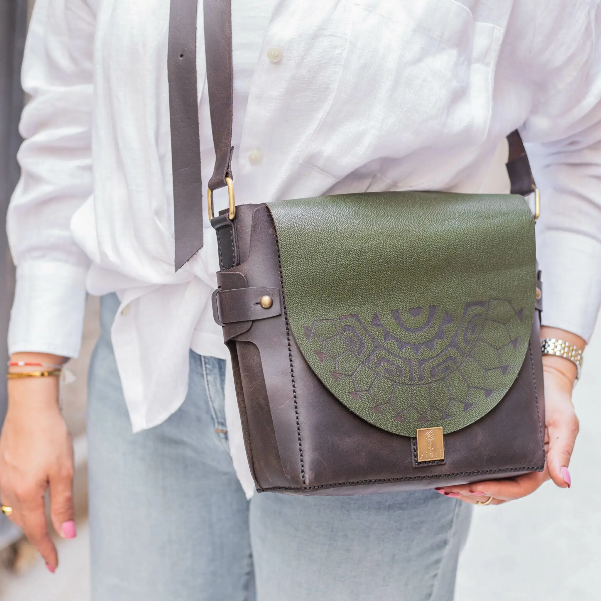 2x1 Brown-Olive Crossbody Bag