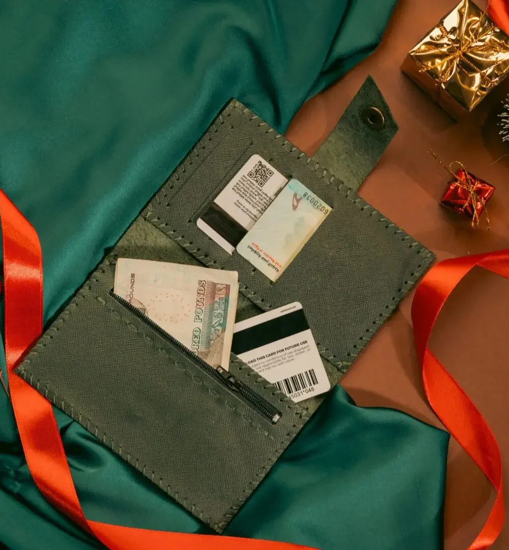 Dark Olive Painted Christmas Cowhide Leather Wallet - Image 3