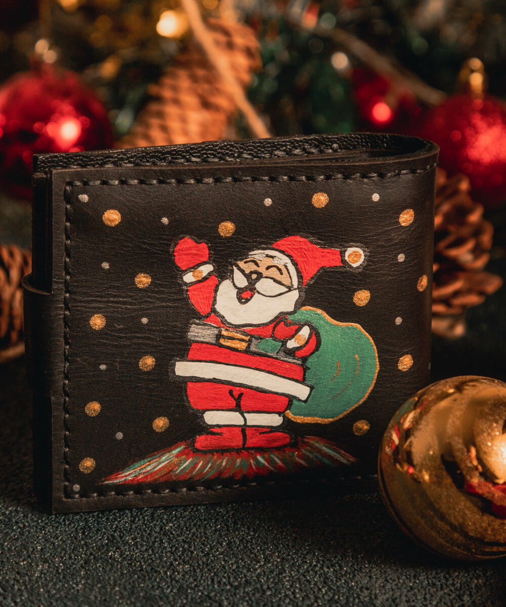 Black Santa Claus Cowhide Leather Wallet