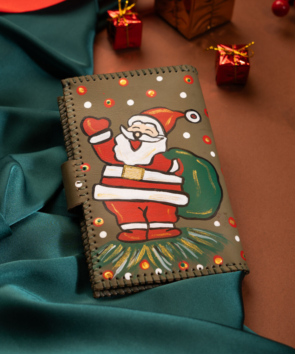 Olive Santa Claus Cowhide Leather Wallet