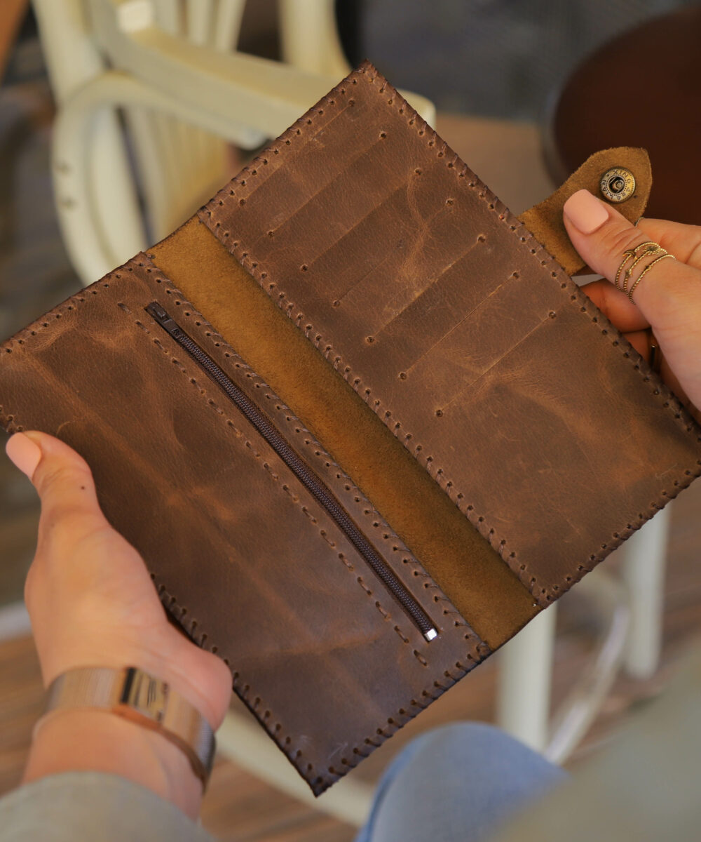 Gold x Vintage Brown Cowhide Leather Wallet - Image 2